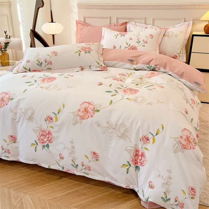 91家纺网 家纺一手货源 找家纺 帛美家纺 2026新款小清新全棉纯棉印花四件套 依梦