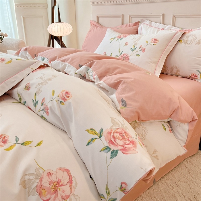 91家纺网 家纺一手货源 找家纺 帛美家纺 2026新款小清新全棉纯棉印花四件套 依梦