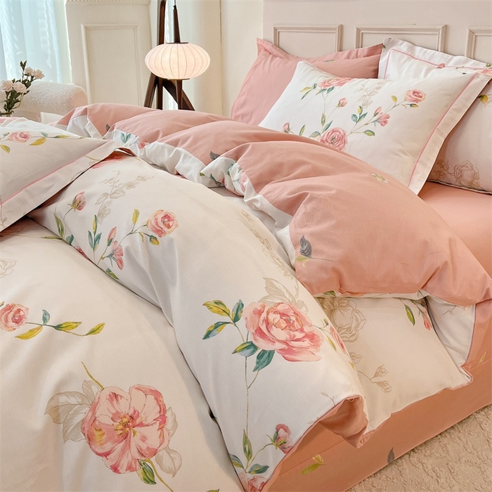 91家纺网 家纺一手货源 找家纺 帛美家纺 2026新款小清新全棉纯棉印花四件套 依梦