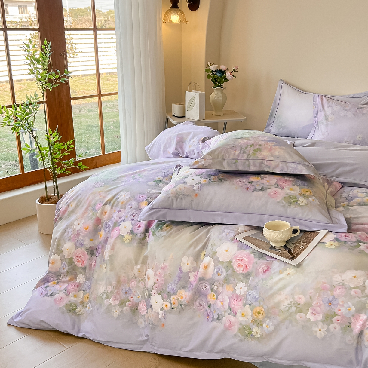 91家纺网 家纺一手货源 找家纺 帛美家纺 2026新款小清新全棉纯棉印花四件套 怡然