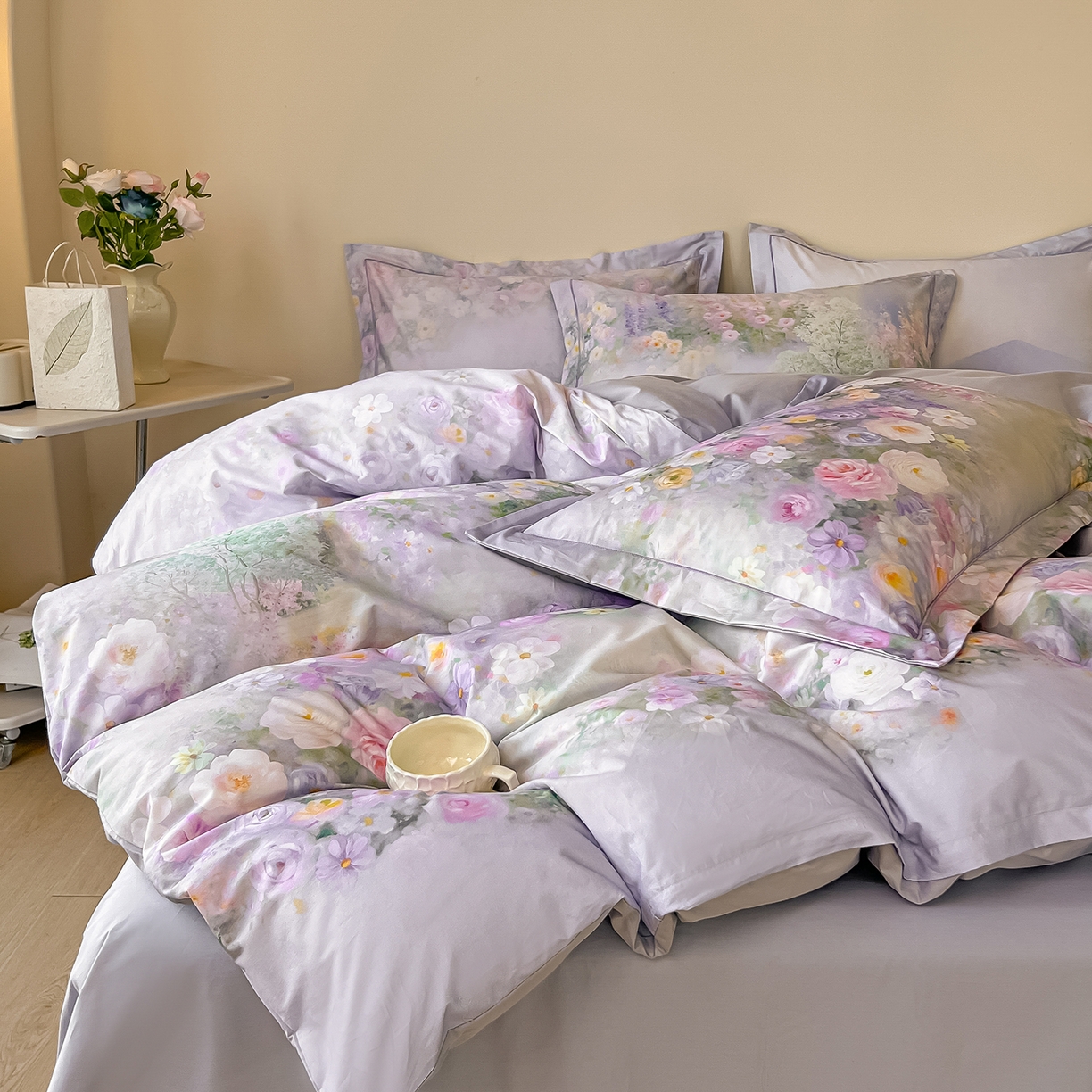 91家纺网 家纺一手货源 找家纺 帛美家纺 2026新款小清新全棉纯棉印花四件套 怡然