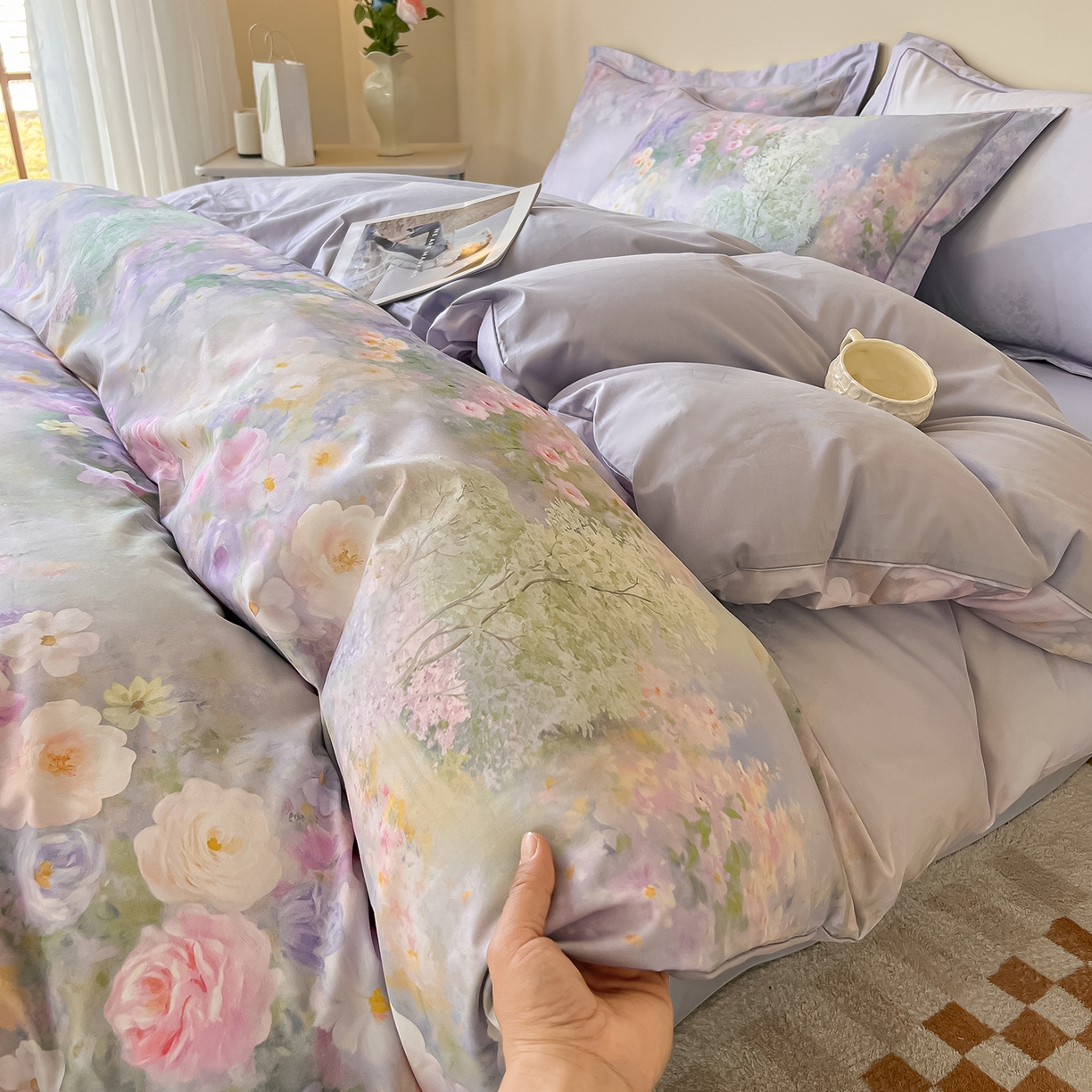 91家纺网 家纺一手货源 找家纺 帛美家纺 2026新款小清新全棉纯棉印花四件套 怡然