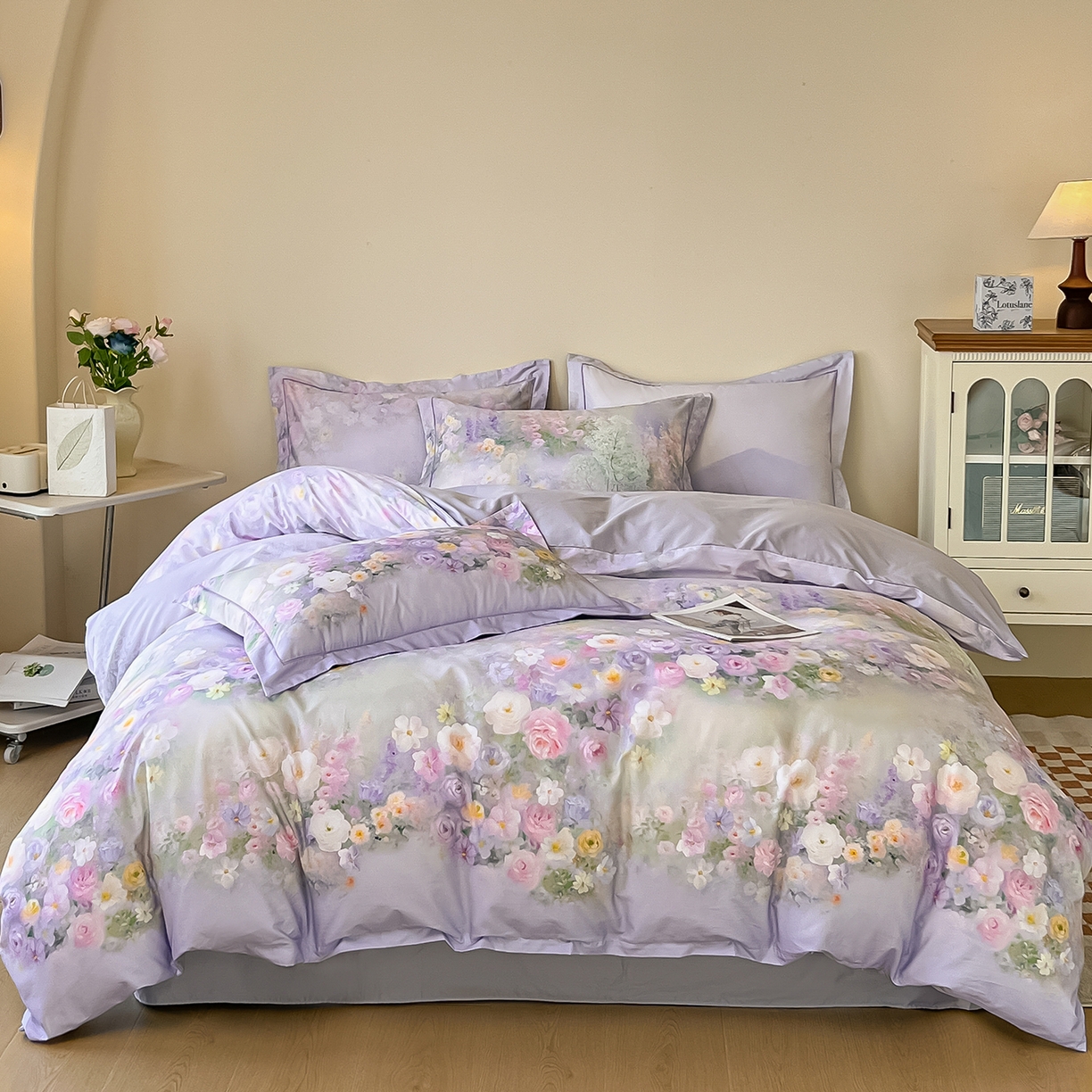 91家纺网 家纺一手货源 找家纺 帛美家纺 2026新款小清新全棉纯棉印花四件套 怡然