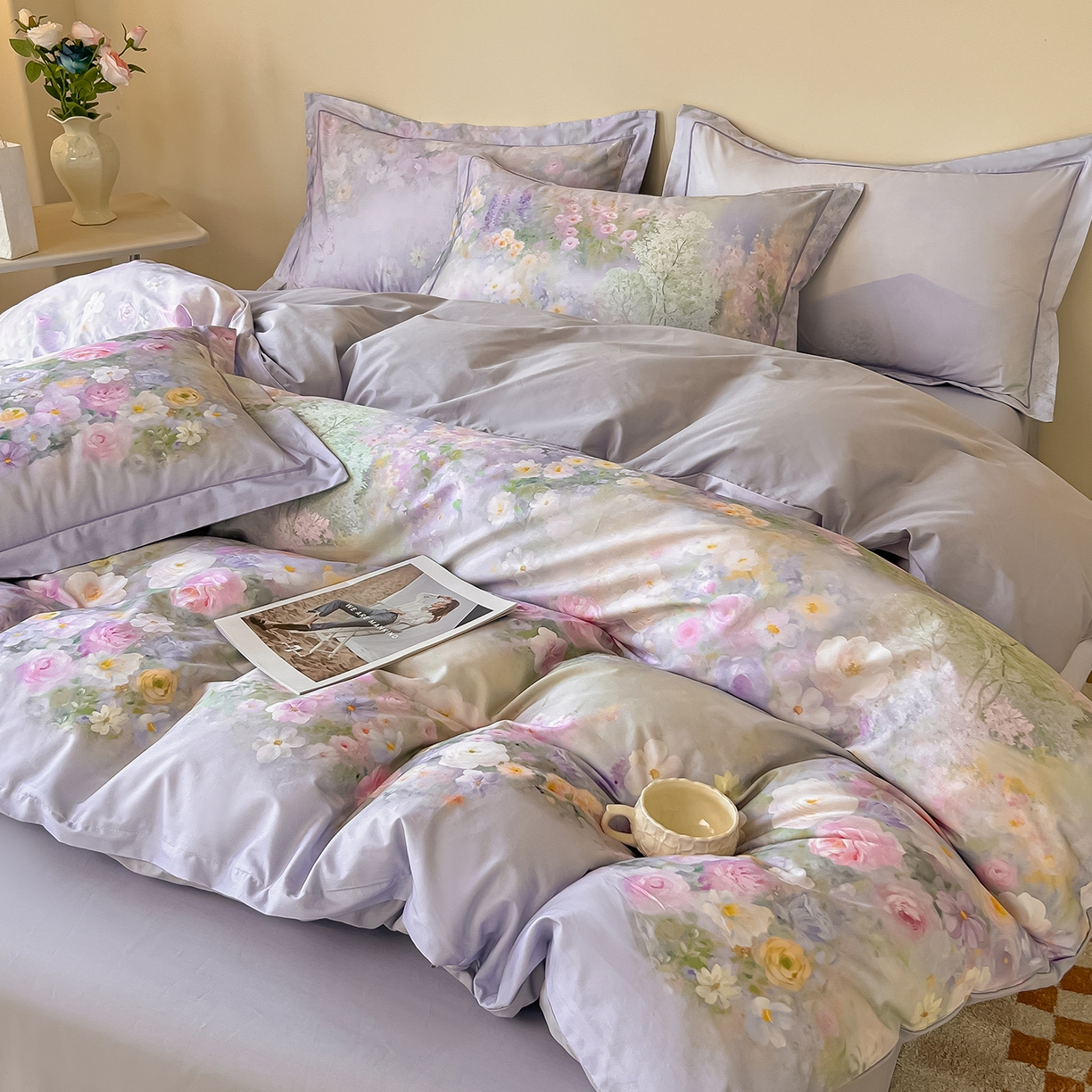 91家纺网 家纺一手货源 找家纺 帛美家纺 2026新款小清新全棉纯棉印花四件套 怡然