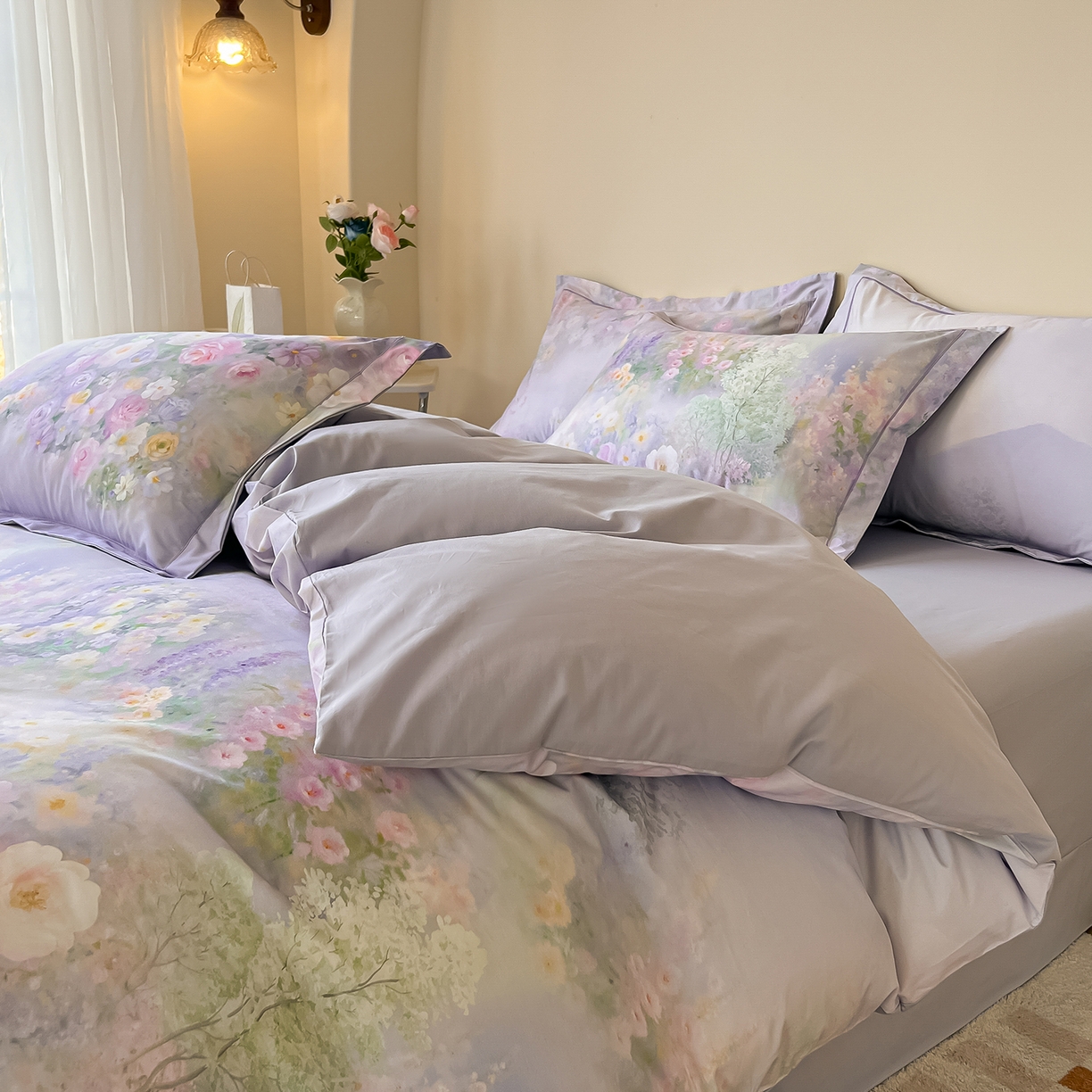 91家纺网 家纺一手货源 找家纺 帛美家纺 2026新款小清新全棉纯棉印花四件套 怡然