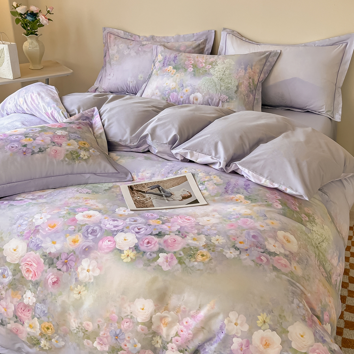 91家纺网 家纺一手货源 找家纺 帛美家纺 2026新款小清新全棉纯棉印花四件套 怡然