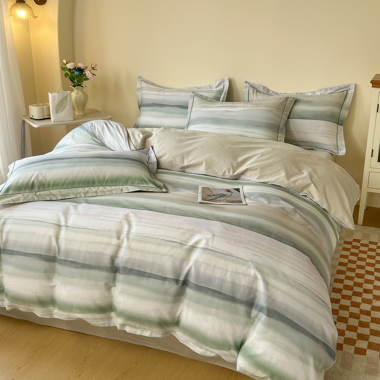 91家纺网 家纺一手货源 找家纺 帛美家纺 2026新款小清新全棉纯棉印花四件套 印象风范