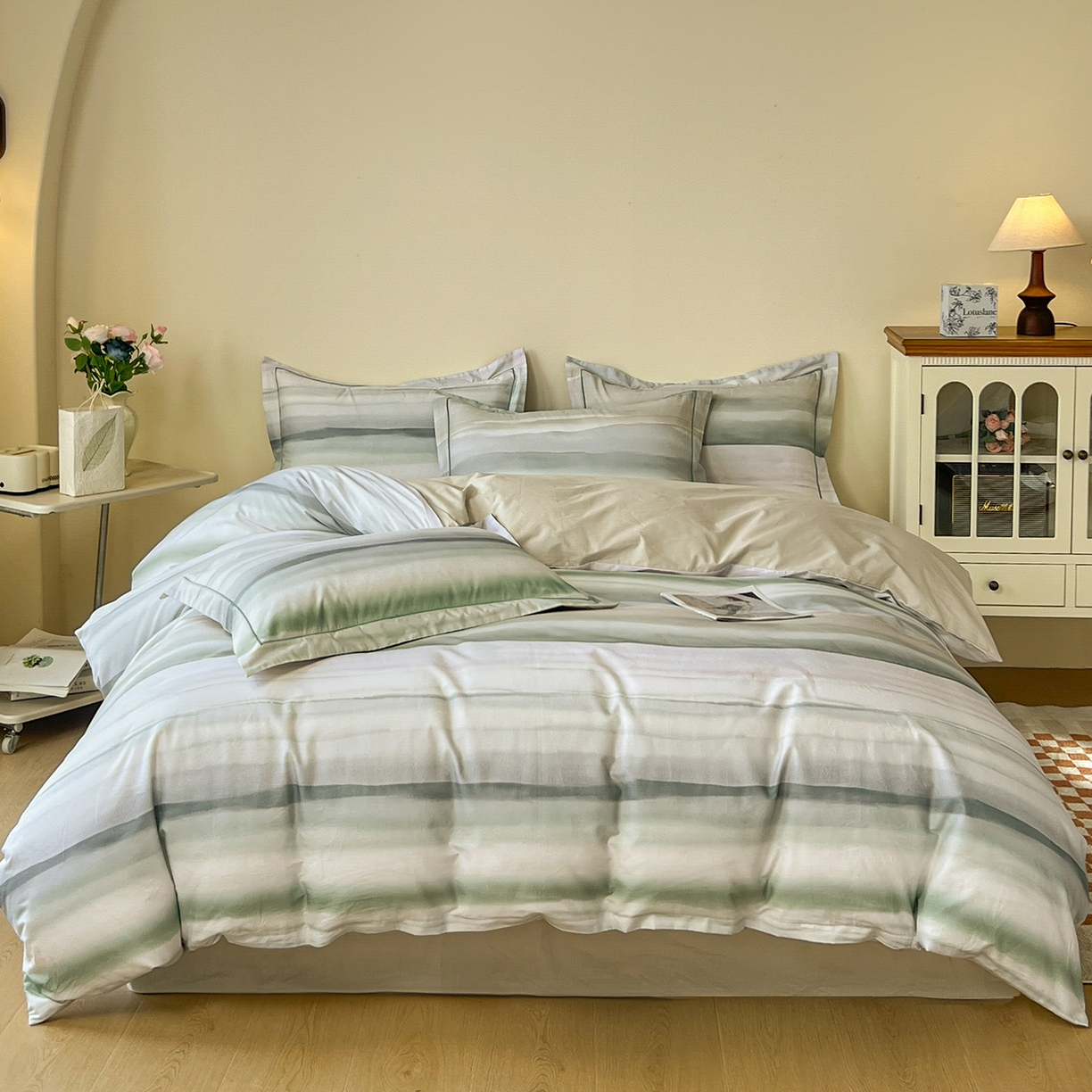 91家纺网 家纺一手货源 找家纺 帛美家纺 2026新款小清新全棉纯棉印花四件套 印象风范