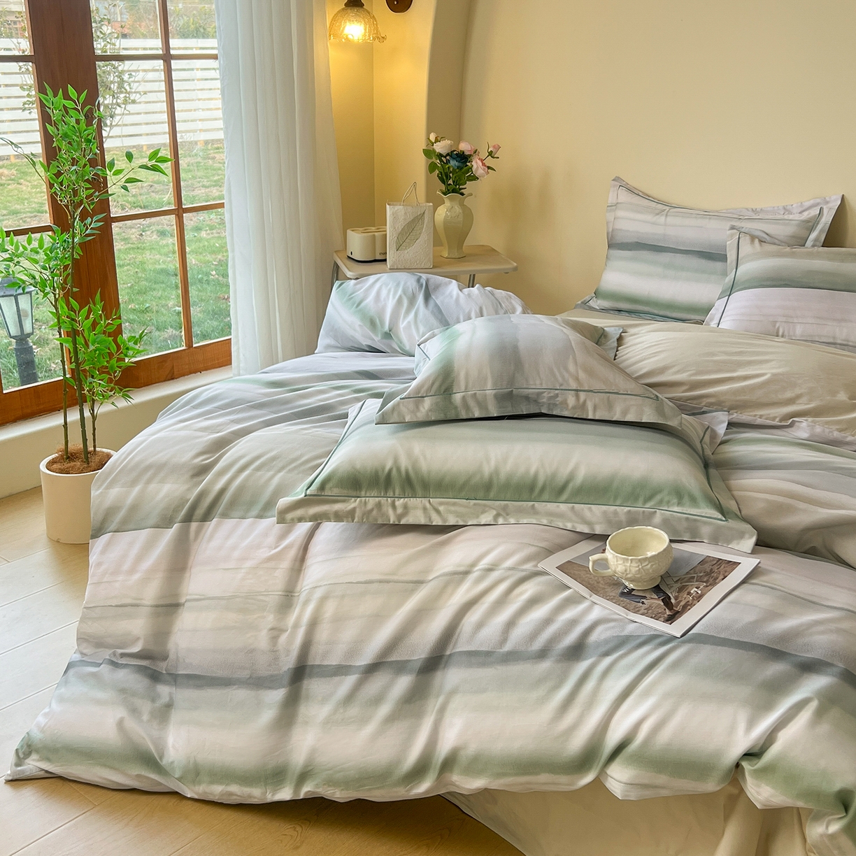 91家纺网 家纺一手货源 找家纺 帛美家纺 2026新款小清新全棉纯棉印花四件套 印象风范