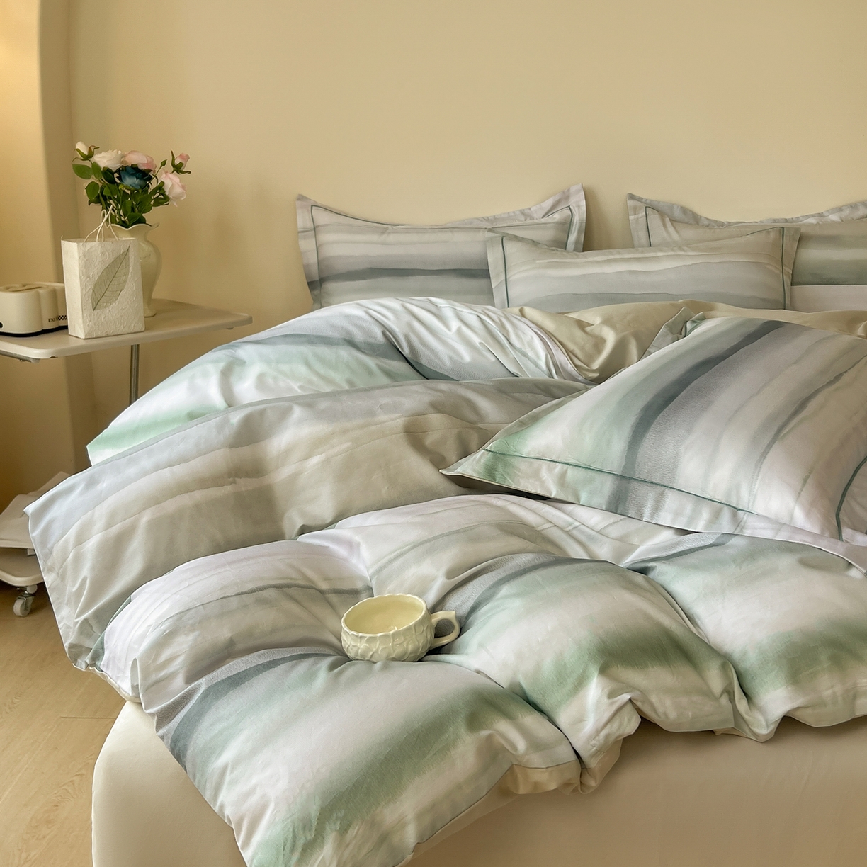 91家纺网 家纺一手货源 找家纺 帛美家纺 2026新款小清新全棉纯棉印花四件套 印象风范