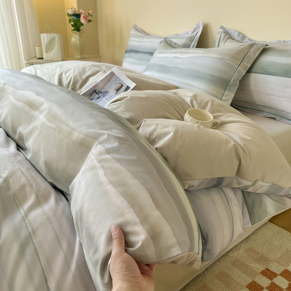 91家纺网 家纺一手货源 找家纺 帛美家纺 2026新款小清新全棉纯棉印花四件套 印象风范