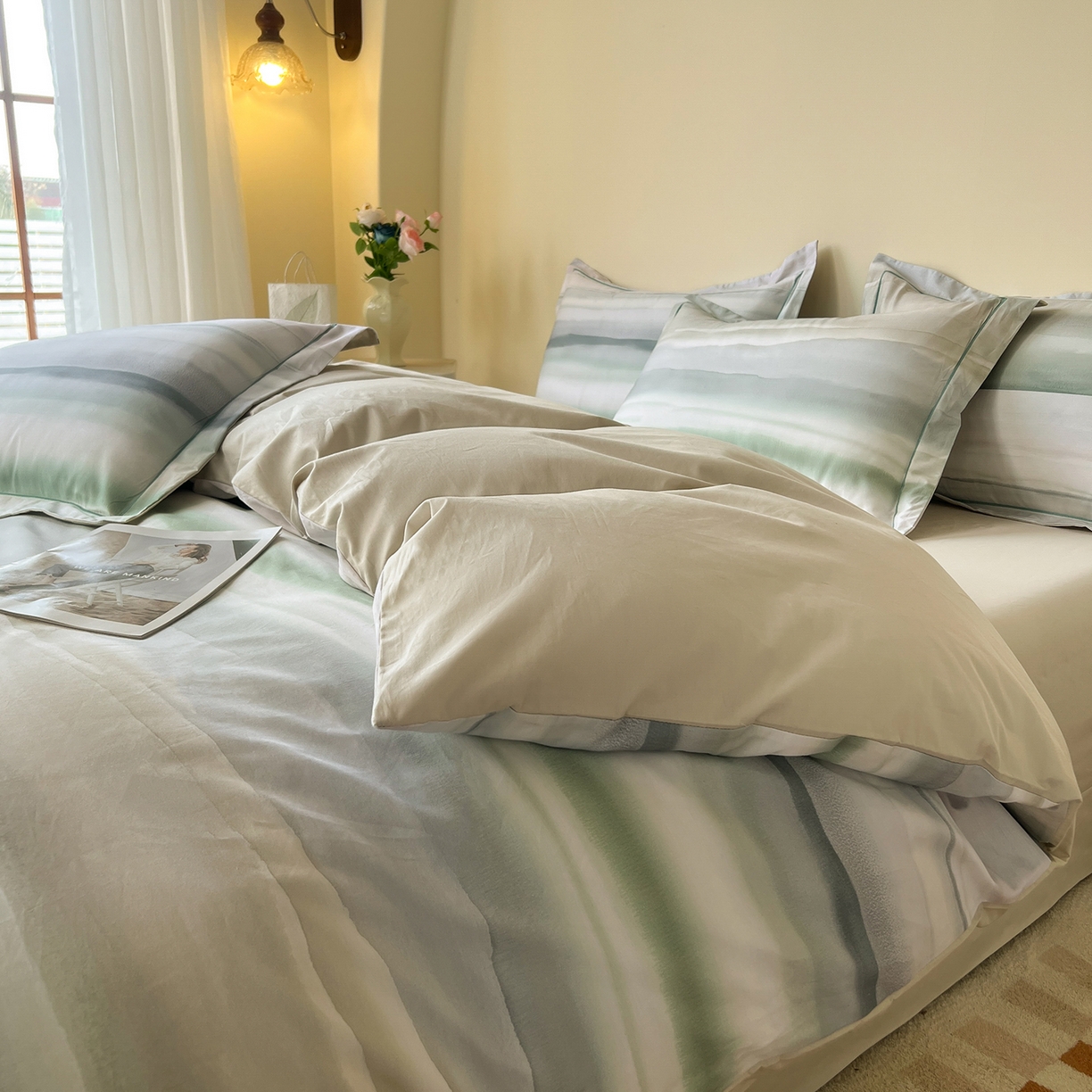 91家纺网 家纺一手货源 找家纺 帛美家纺 2026新款小清新全棉纯棉印花四件套 印象风范