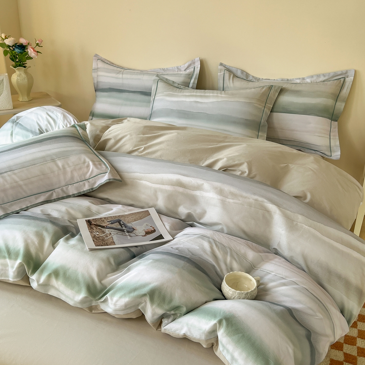 91家纺网 家纺一手货源 找家纺 帛美家纺 2026新款小清新全棉纯棉印花四件套 印象风范