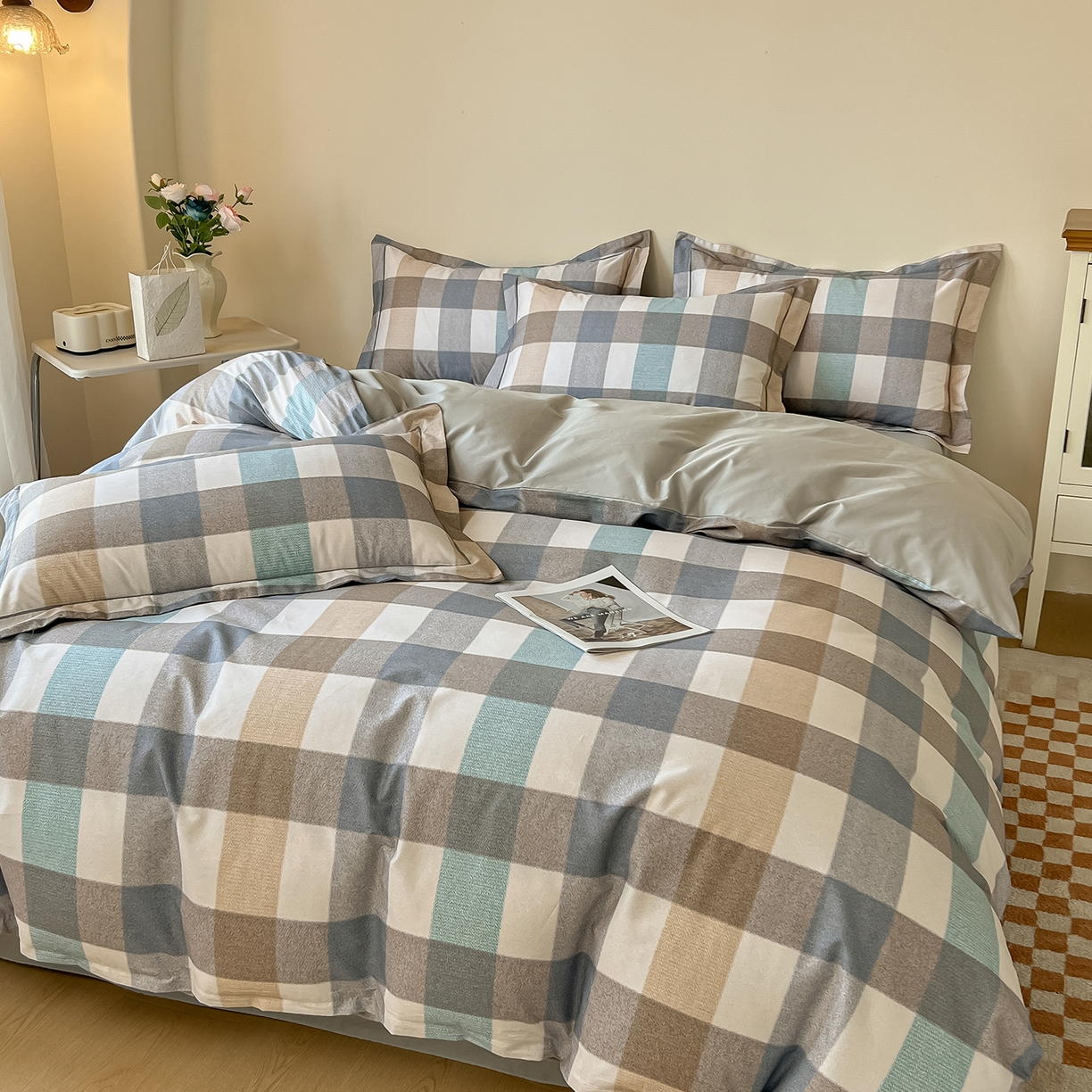 91家纺网 家纺一手货源 找家纺 帛美家纺 2026新款小清新全棉纯棉印花四件套 英伦风调