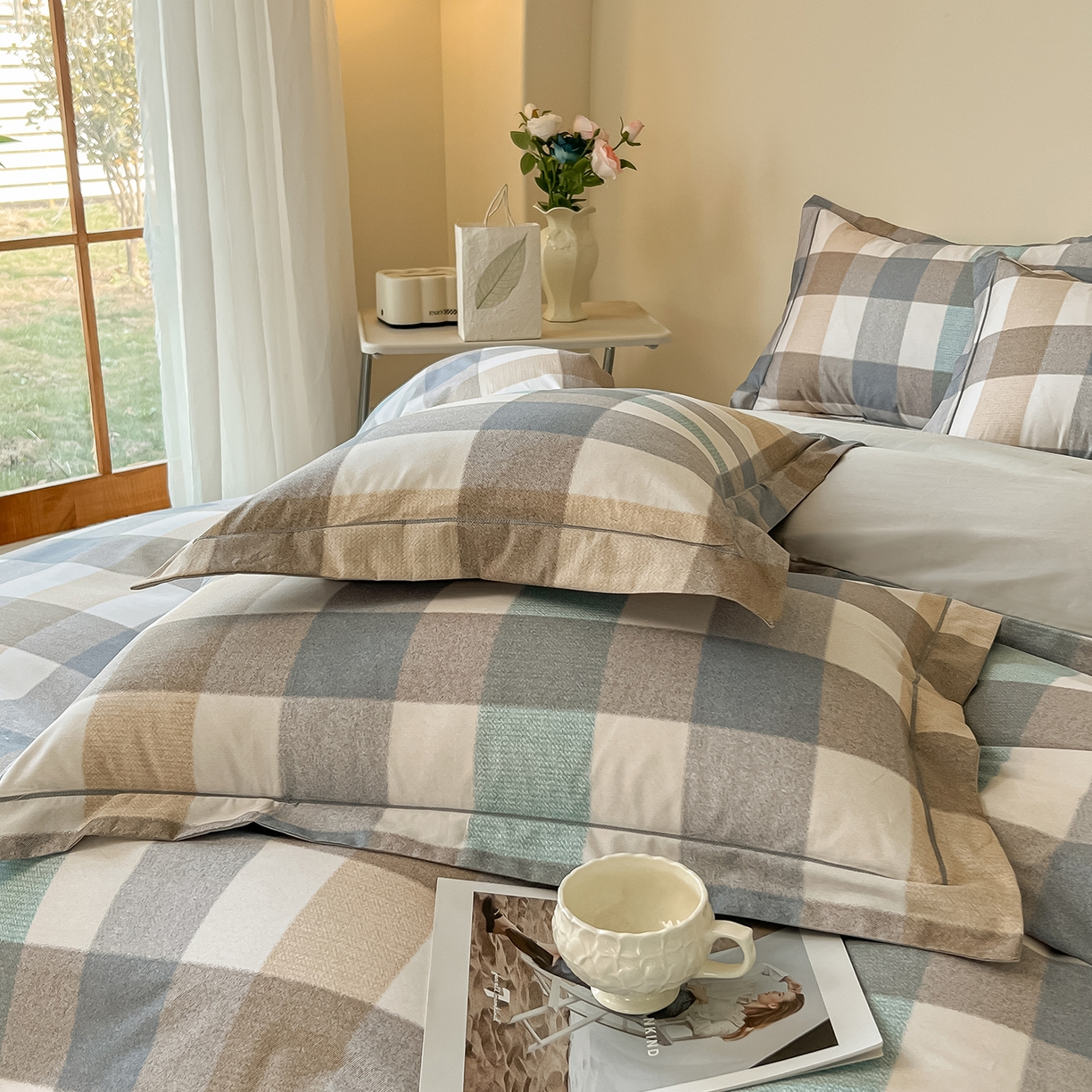 91家纺网 家纺一手货源 找家纺 帛美家纺 2026新款小清新全棉纯棉印花四件套 英伦风调