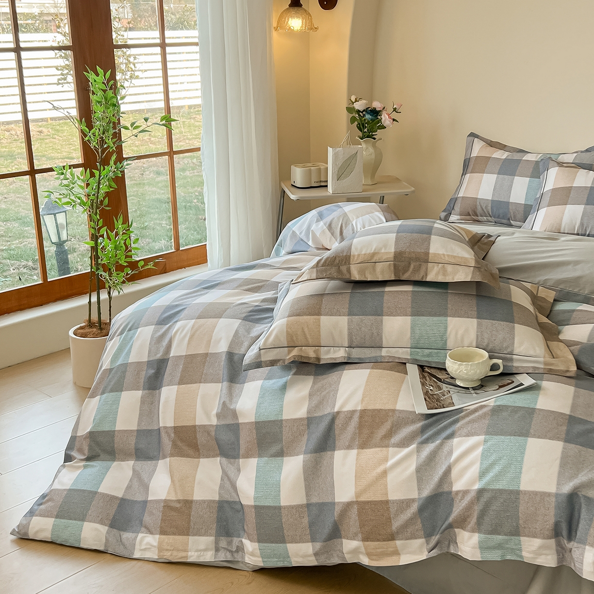 91家纺网 家纺一手货源 找家纺 帛美家纺 2026新款小清新全棉纯棉印花四件套 英伦风调