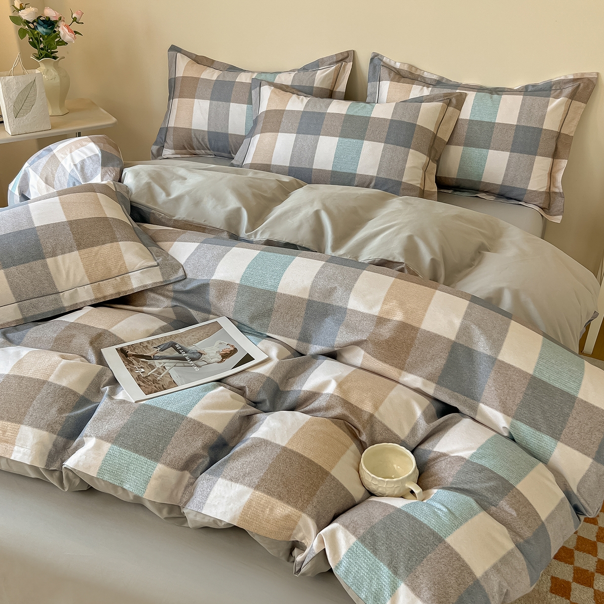 91家纺网 家纺一手货源 找家纺 帛美家纺 2026新款小清新全棉纯棉印花四件套 英伦风调