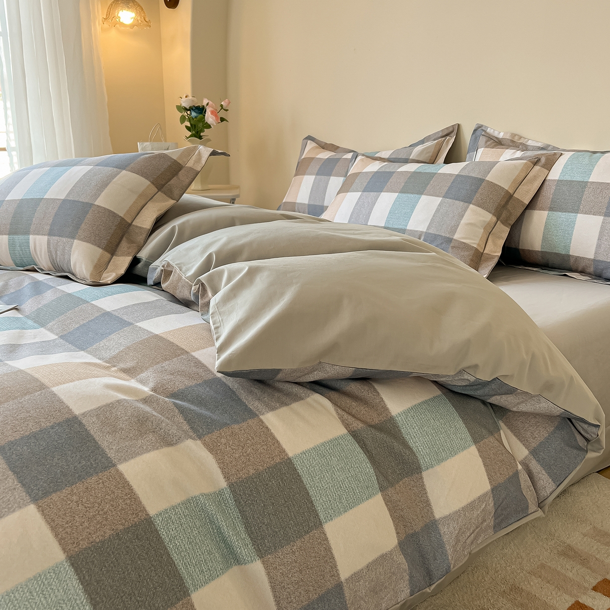 91家纺网 家纺一手货源 找家纺 帛美家纺 2026新款小清新全棉纯棉印花四件套 英伦风调