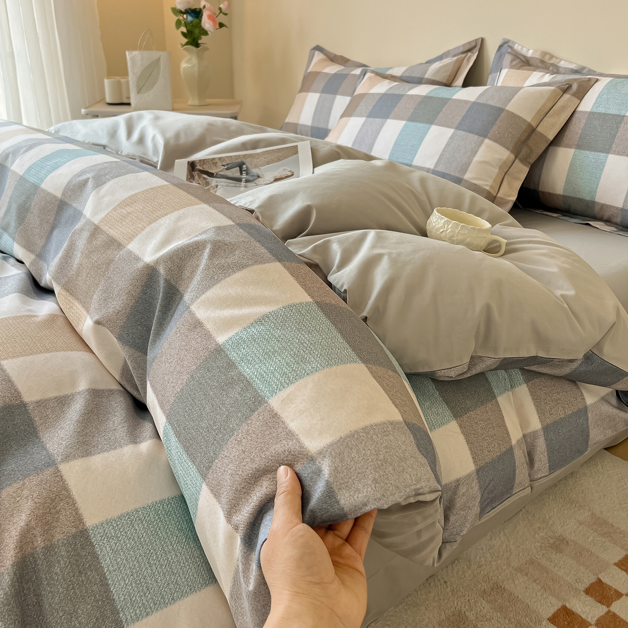 91家纺网 家纺一手货源 找家纺 帛美家纺 2026新款小清新全棉纯棉印花四件套 英伦风调