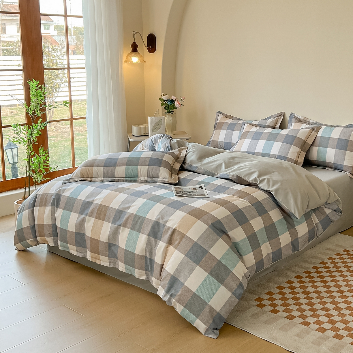 91家纺网 家纺一手货源 找家纺 帛美家纺 2026新款小清新全棉纯棉印花四件套 英伦风调