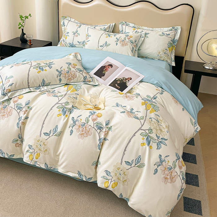 91家纺网 家纺一手货源 找家纺 帛美家纺 2026新款小清新全棉纯棉印花四件套 悠若花园