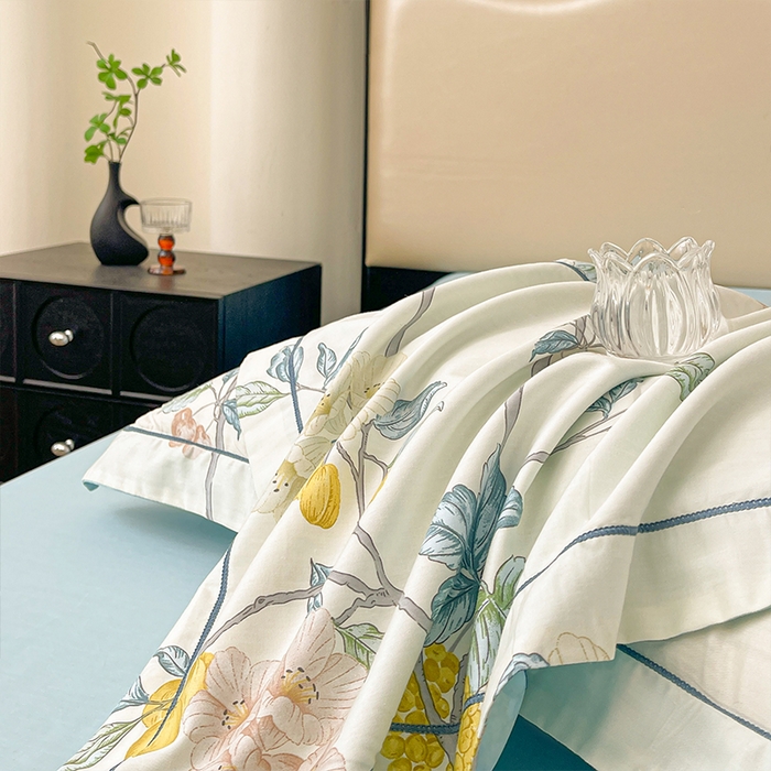 91家纺网 家纺一手货源 找家纺 帛美家纺 2026新款小清新全棉纯棉印花四件套 悠若花园