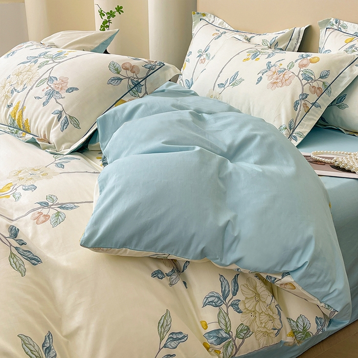 91家纺网 家纺一手货源 找家纺 帛美家纺 2026新款小清新全棉纯棉印花四件套 悠若花园