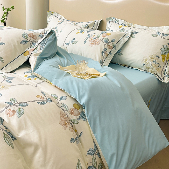 91家纺网 家纺一手货源 找家纺 帛美家纺 2026新款小清新全棉纯棉印花四件套 悠若花园