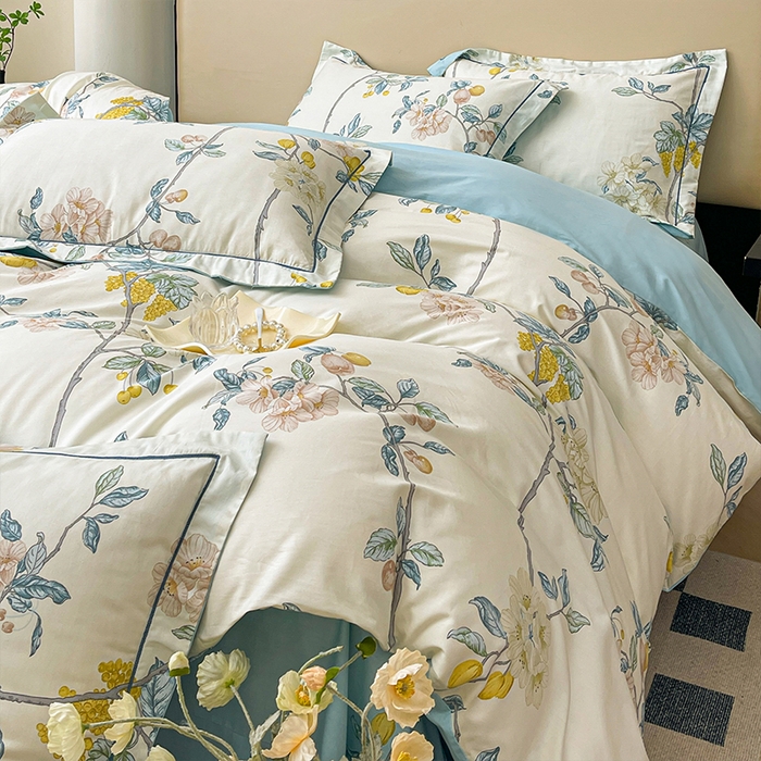 91家纺网 家纺一手货源 找家纺 帛美家纺 2026新款小清新全棉纯棉印花四件套 悠若花园