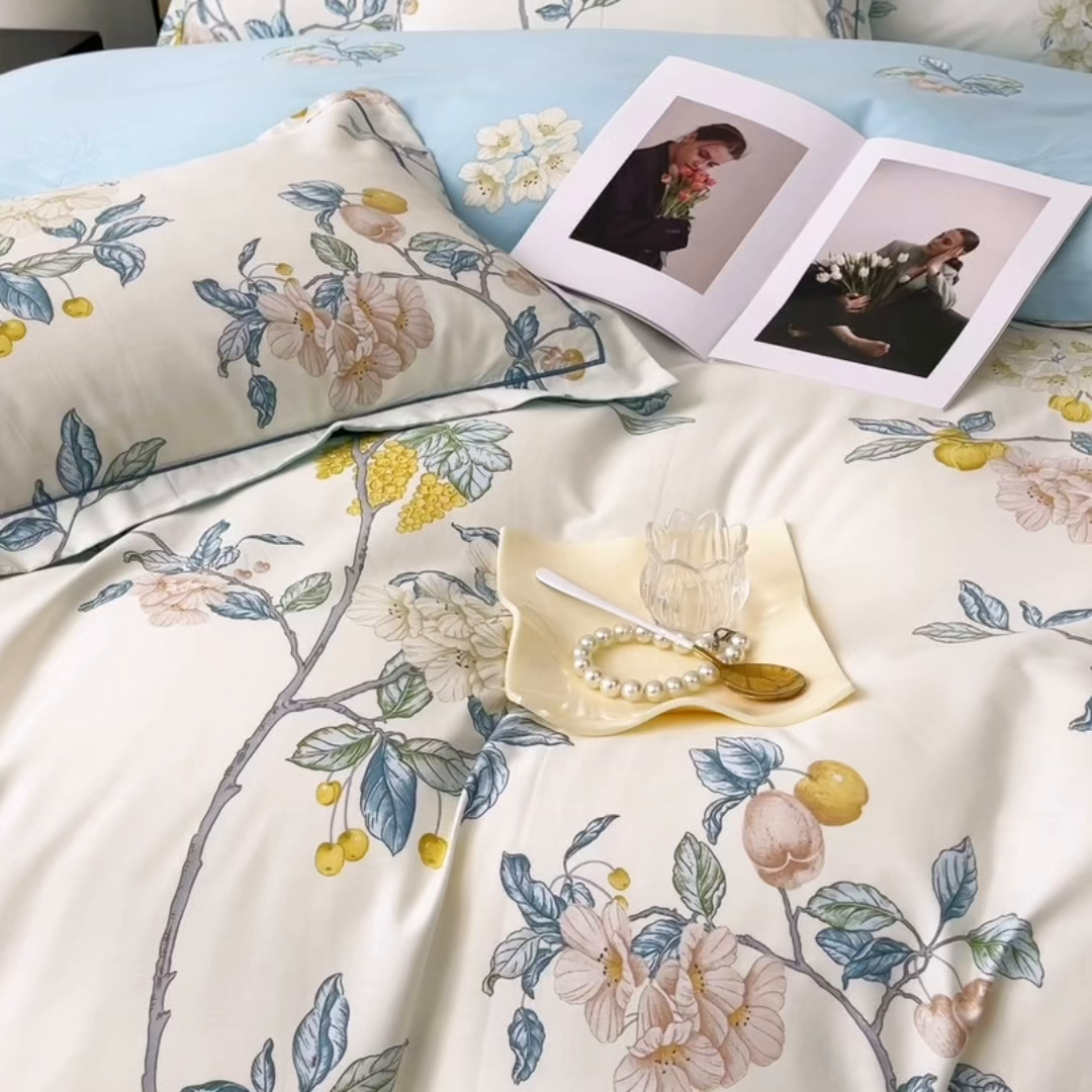 91家纺网 家纺一手货源 找家纺 帛美家纺 2026新款小清新全棉纯棉印花四件套 悠若花园