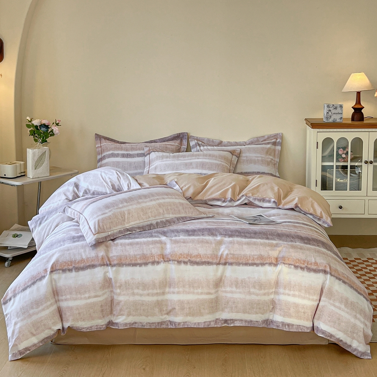 91家纺网 家纺一手货源 找家纺 帛美家纺 2026新款小清新全棉纯棉印花四件套 月冉星河