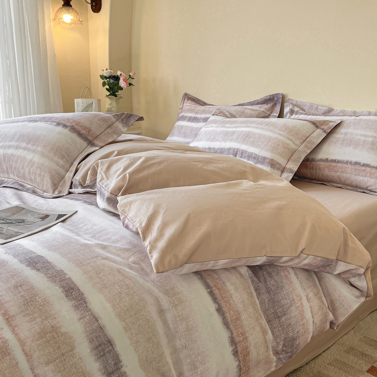 91家纺网 家纺一手货源 找家纺 帛美家纺 2026新款小清新全棉纯棉印花四件套 月冉星河