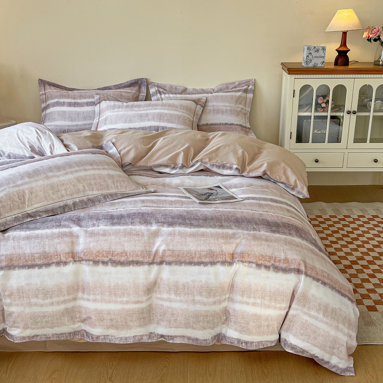 91家纺网 家纺一手货源 找家纺 帛美家纺 2026新款小清新全棉纯棉印花四件套 月冉星河