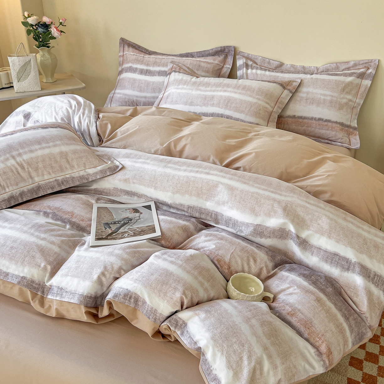 91家纺网 家纺一手货源 找家纺 帛美家纺 2026新款小清新全棉纯棉印花四件套 月冉星河