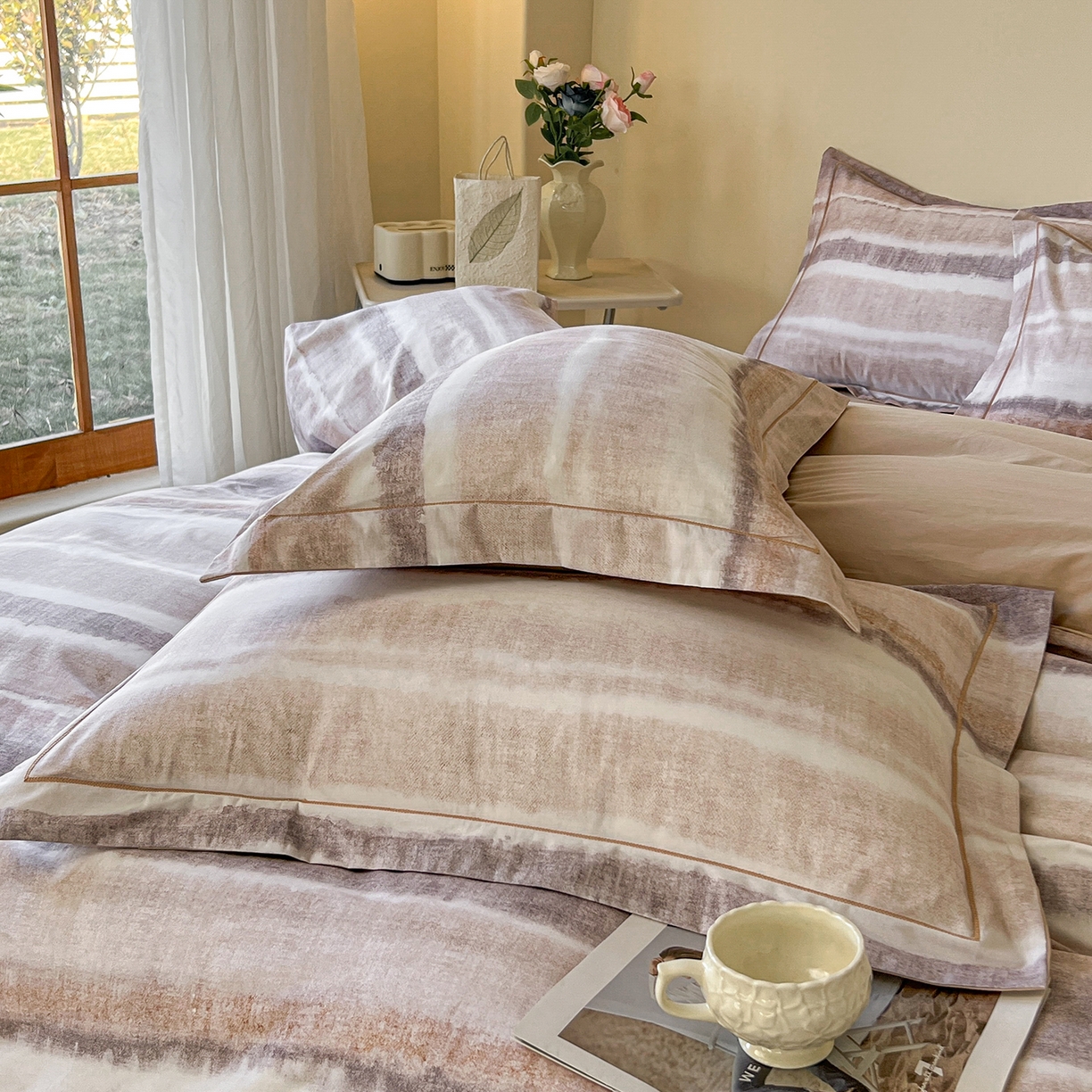 91家纺网 家纺一手货源 找家纺 帛美家纺 2026新款小清新全棉纯棉印花四件套 月冉星河