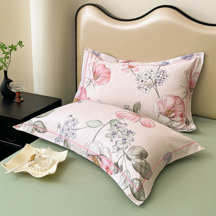 91家纺网 家纺一手货源 找家纺 帛美家纺 2026新款小清新全棉纯棉印花四件套 枝意