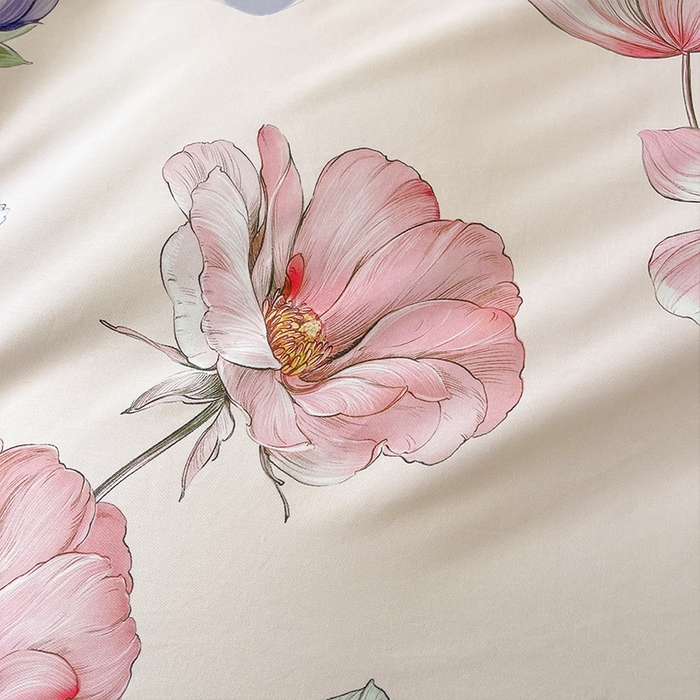 91家纺网 家纺一手货源 找家纺 帛美家纺 2026新款小清新全棉纯棉印花四件套 枝意