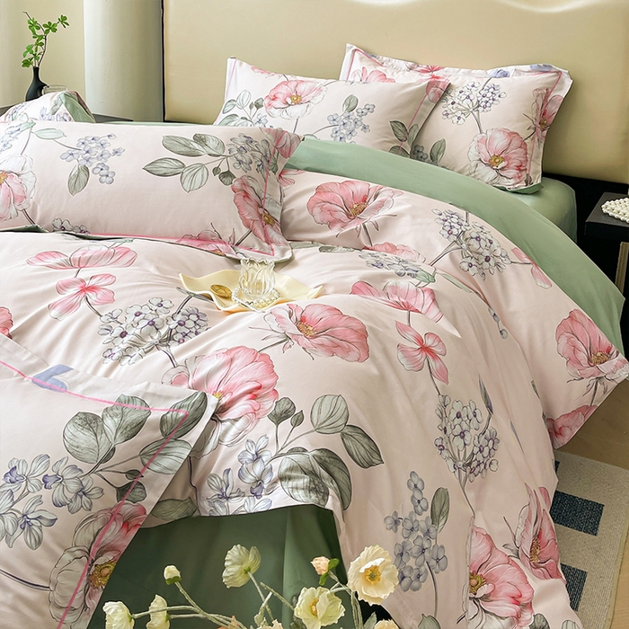 91家纺网 家纺一手货源 找家纺 帛美家纺 2026新款小清新全棉纯棉印花四件套 枝意