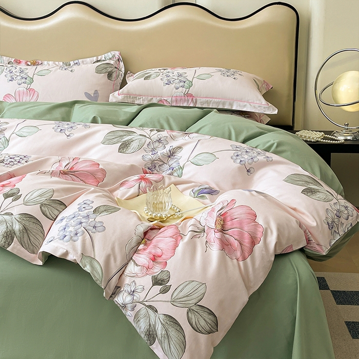 91家纺网 家纺一手货源 找家纺 帛美家纺 2026新款小清新全棉纯棉印花四件套 枝意