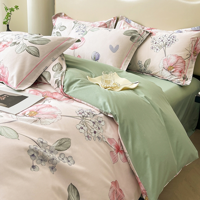 91家纺网 家纺一手货源 找家纺 帛美家纺 2026新款小清新全棉纯棉印花四件套 枝意