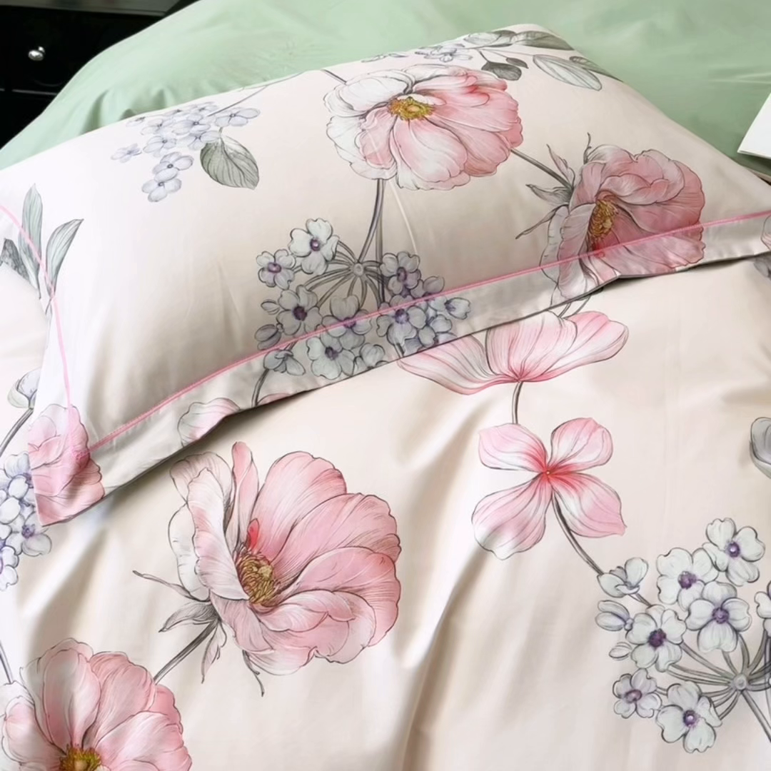 91家纺网 家纺一手货源 找家纺 帛美家纺 2026新款小清新全棉纯棉印花四件套 枝意