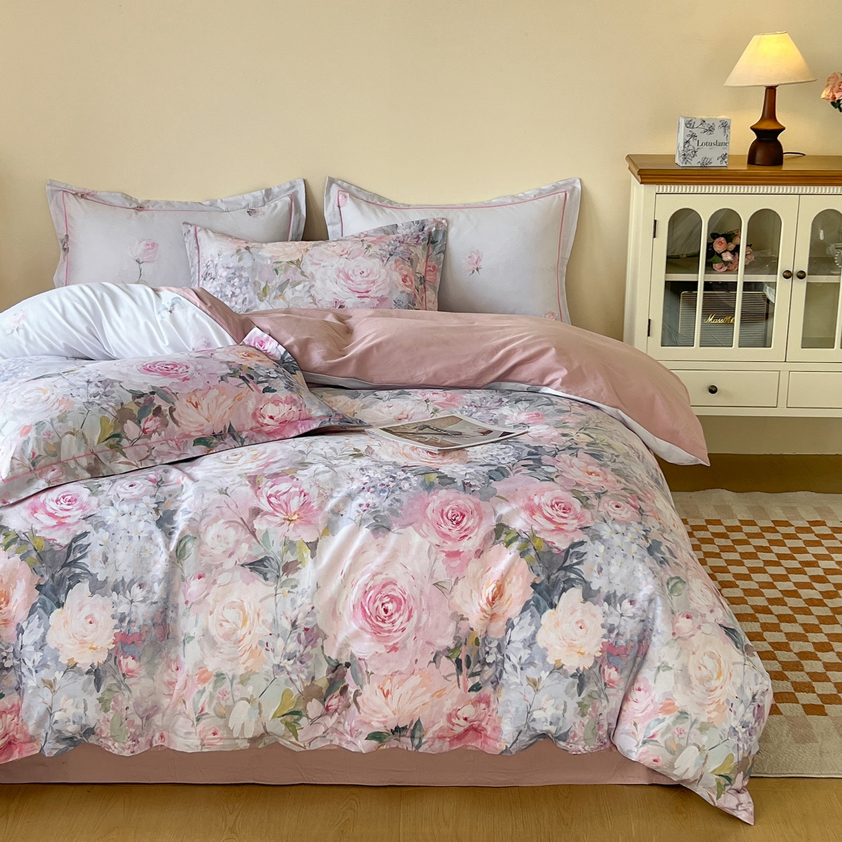 91家纺网 家纺一手货源 找家纺 帛美家纺 2026新款小清新全棉纯棉印花四件套 竹息