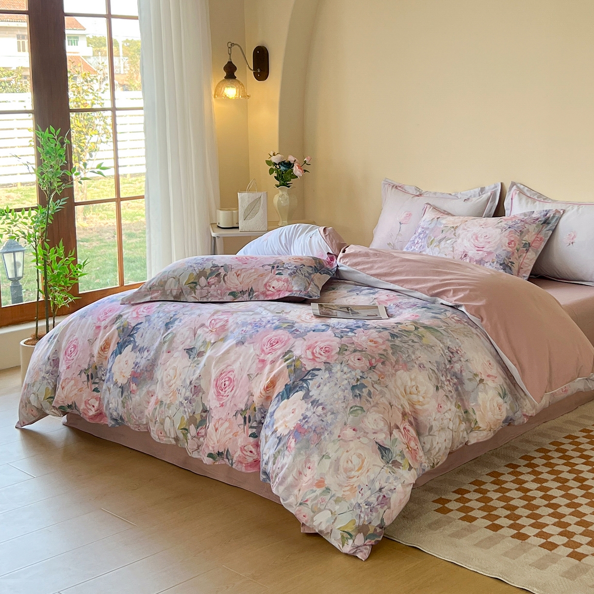 91家纺网 家纺一手货源 找家纺 帛美家纺 2026新款小清新全棉纯棉印花四件套 竹息