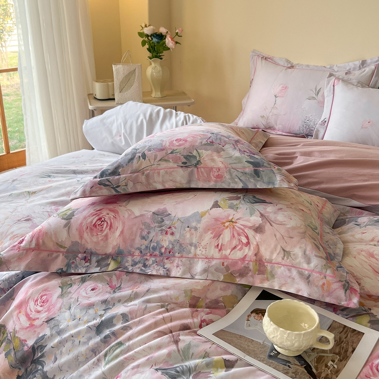 91家纺网 家纺一手货源 找家纺 帛美家纺 2026新款小清新全棉纯棉印花四件套 竹息