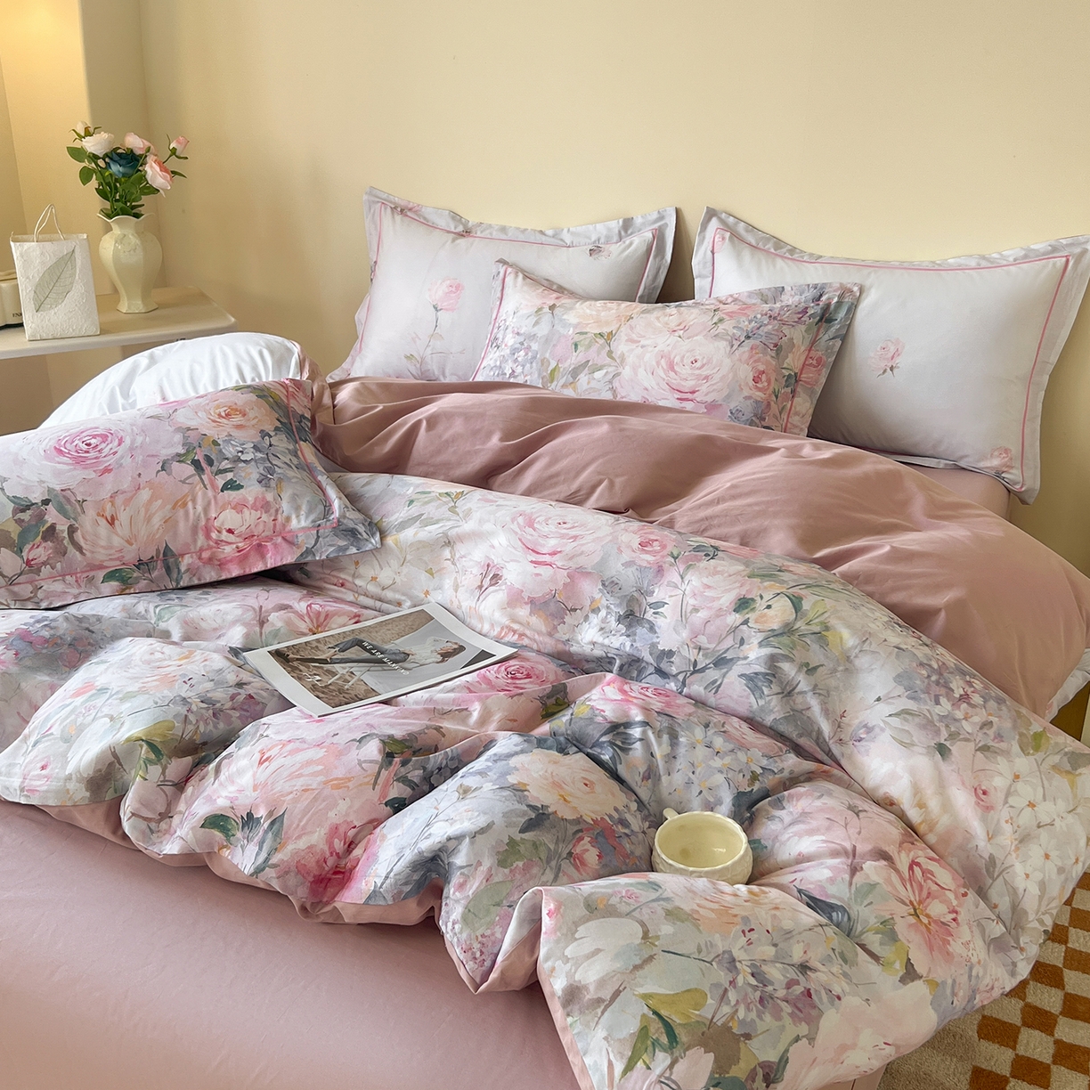 91家纺网 家纺一手货源 找家纺 帛美家纺 2026新款小清新全棉纯棉印花四件套 竹息