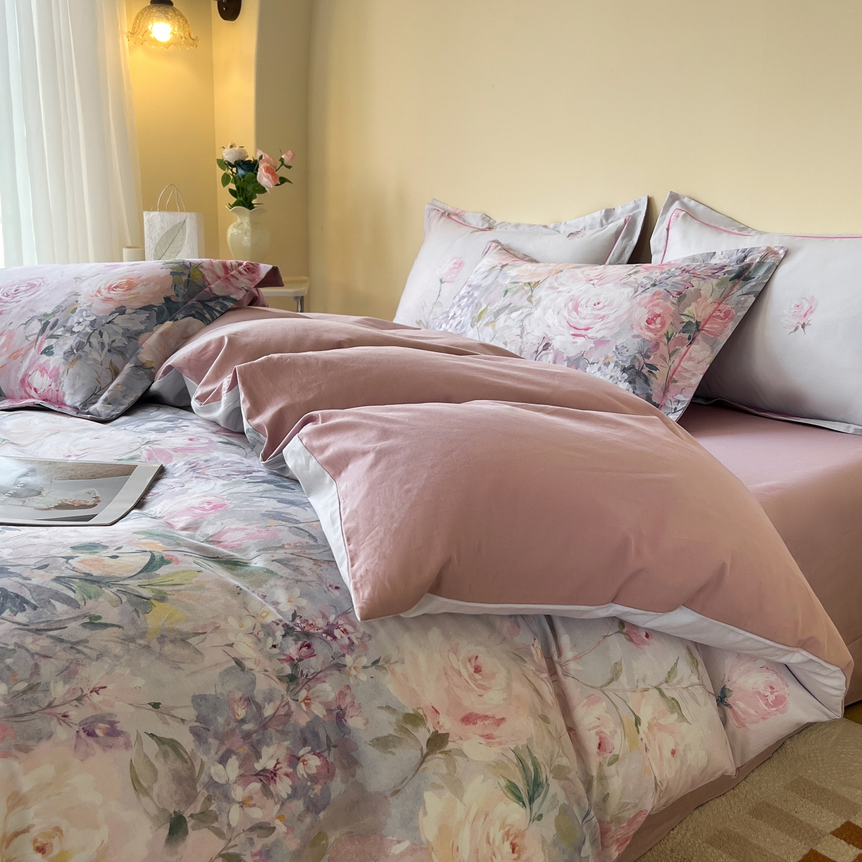 91家纺网 家纺一手货源 找家纺 帛美家纺 2026新款小清新全棉纯棉印花四件套 竹息