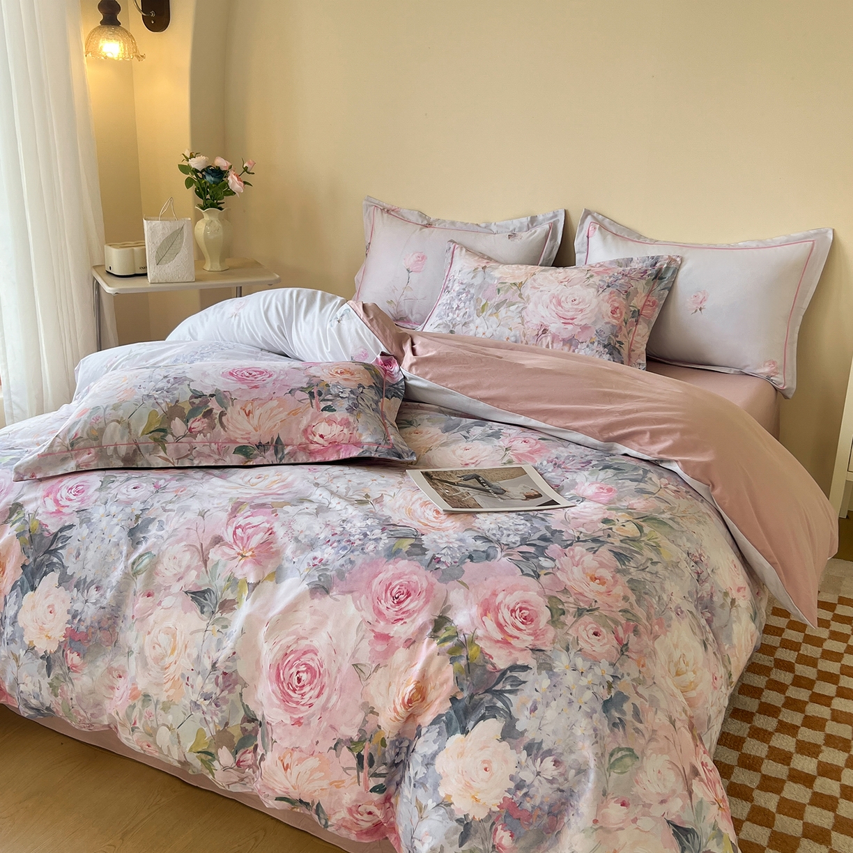 91家纺网 家纺一手货源 找家纺 帛美家纺 2026新款小清新全棉纯棉印花四件套 竹息