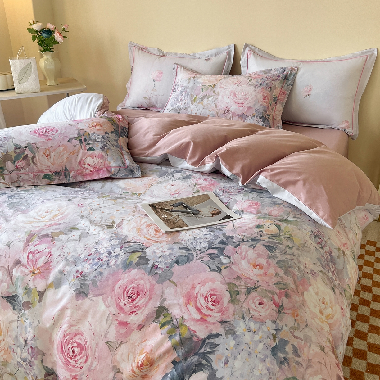 91家纺网 家纺一手货源 找家纺 帛美家纺 2026新款小清新全棉纯棉印花四件套 竹息