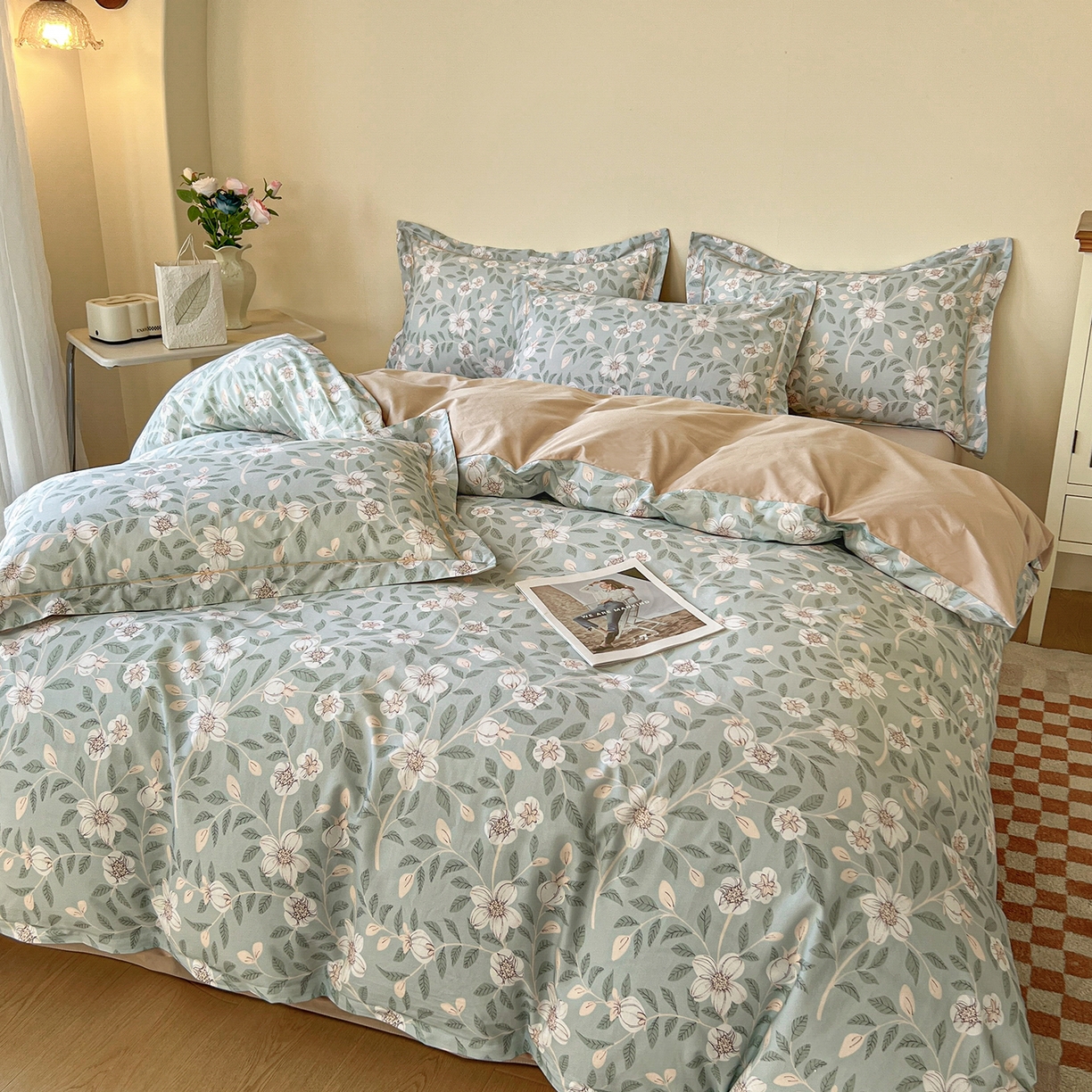 91家纺网 家纺一手货源 找家纺 帛美家纺 2026新款小清新全棉纯棉印花四件套 左岸花开