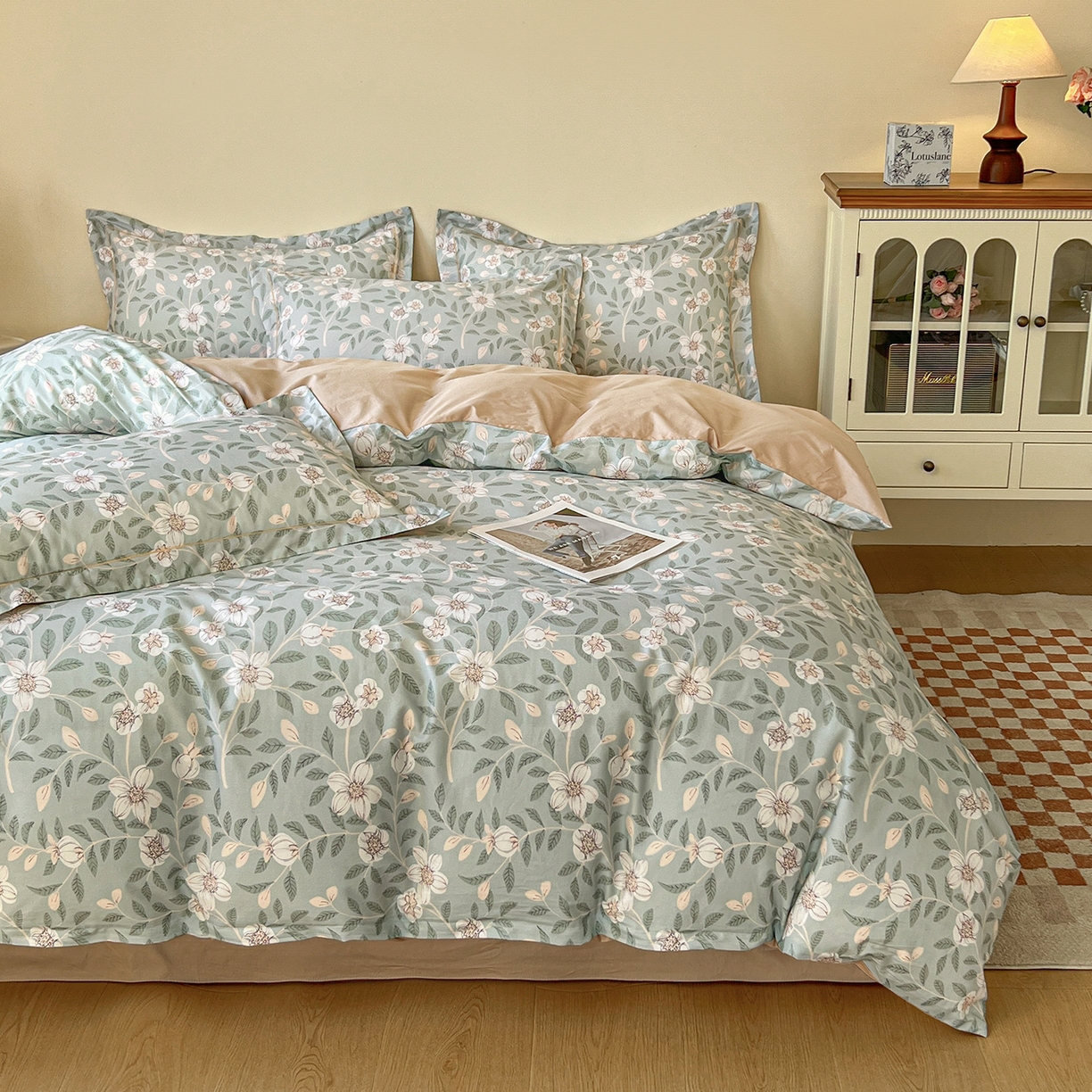 91家纺网 家纺一手货源 找家纺 帛美家纺 2026新款小清新全棉纯棉印花四件套 左岸花开